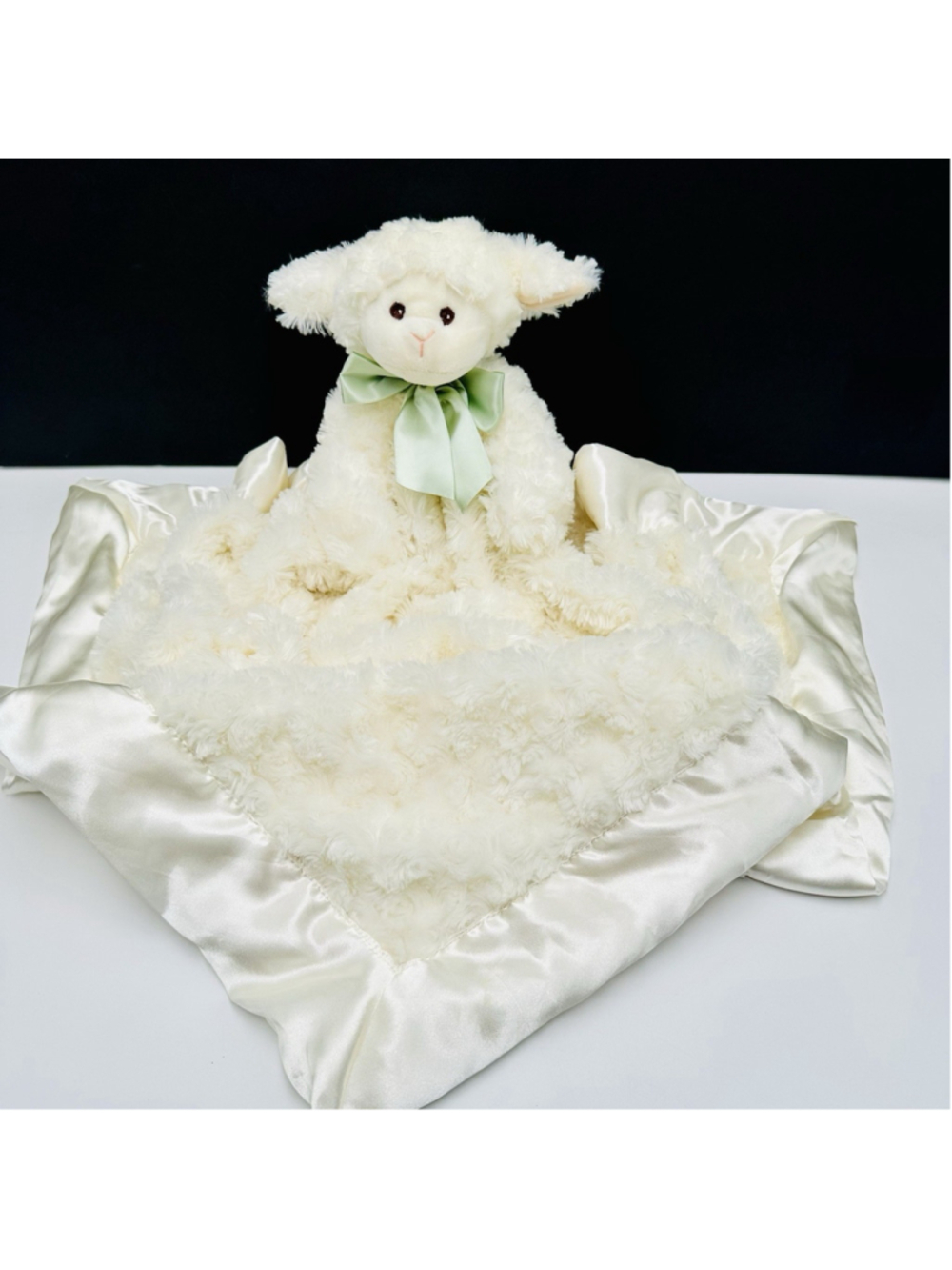 Bearington Baby Cuddle Me Lamb Cream Swirl Satin 28” Security Blanket Lovey